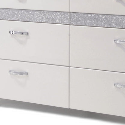 63" White And Silver Faux Crystal Bling Wood Eight Drawer Double Dresser