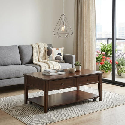 48" Brown Wood Lift Top Coffee Table With Shelf