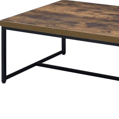 47" Black And Weathered Oak Manufactured Wood And Metal Rectangular Coffee Table