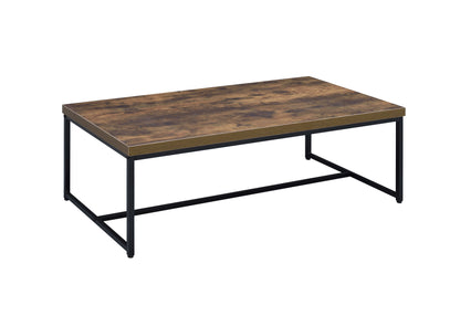 47" Black And Weathered Oak Manufactured Wood And Metal Rectangular Coffee Table