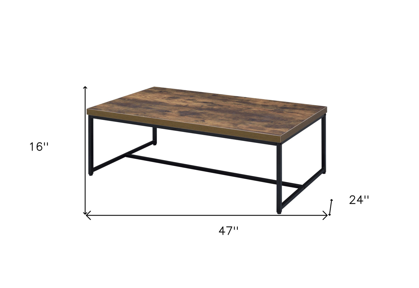 47" Black And Weathered Oak Manufactured Wood And Metal Rectangular Coffee Table