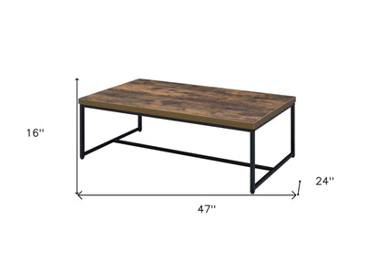 47" Black And Weathered Oak Manufactured Wood And Metal Rectangular Coffee Table