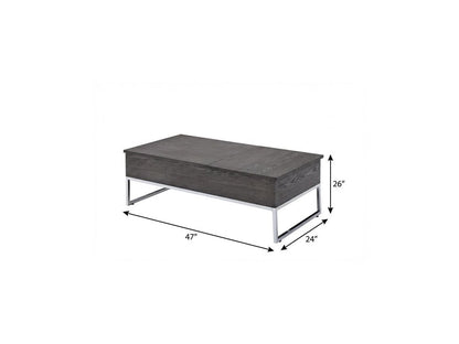 47" Gray and Silver Wood Lift Top Frame Coffee Table