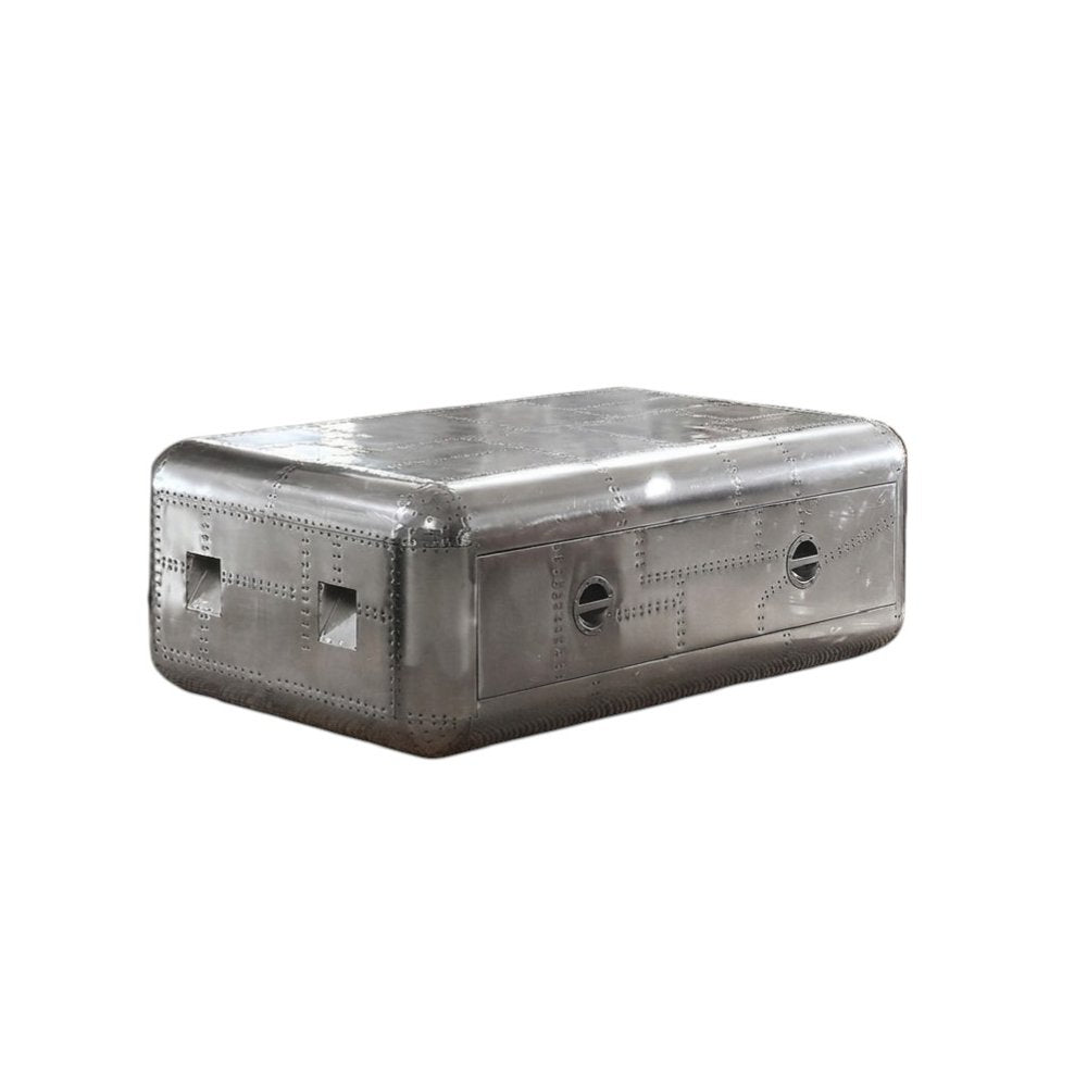 52" Silver Aluminum Solid Coffee Table With Drawer