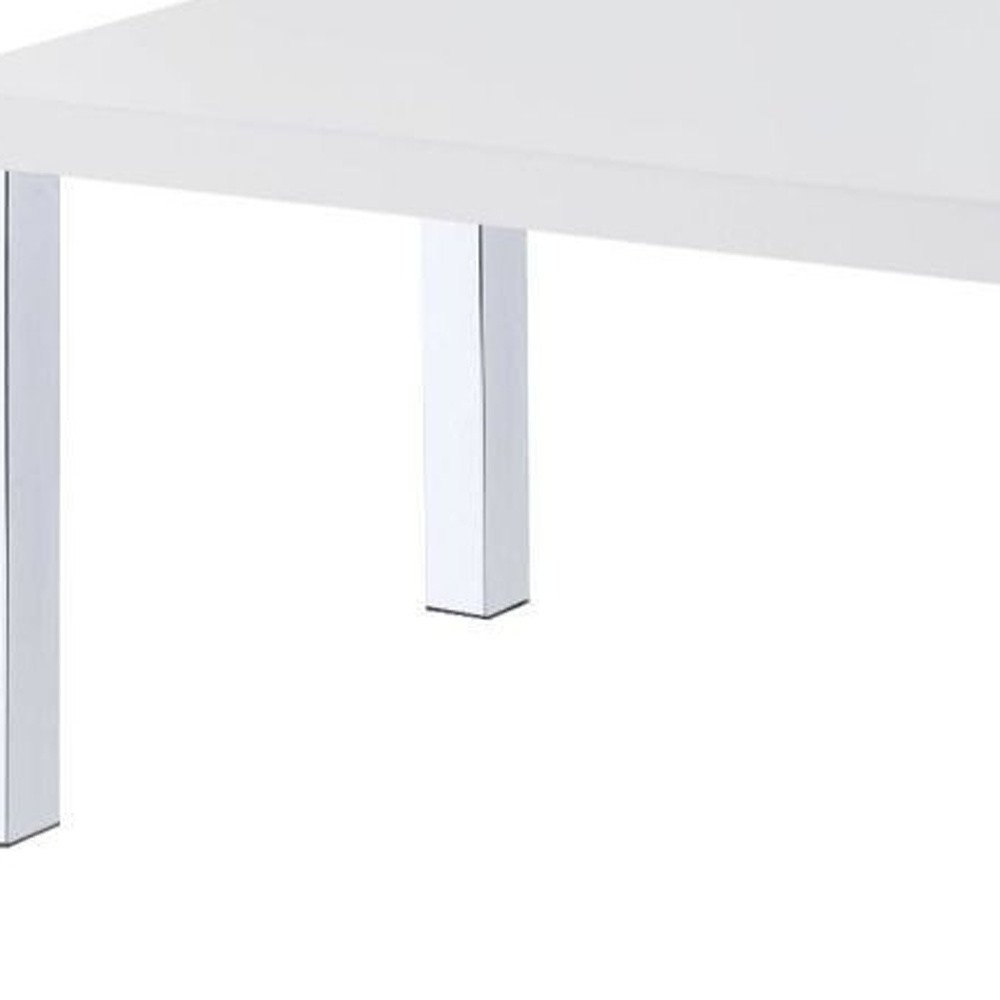 47" White and Silver Wood And Metal Frame Coffee Table With Shelf