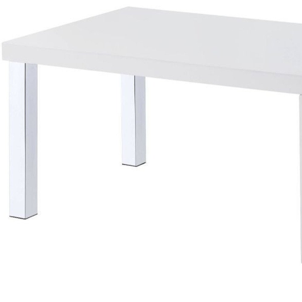47" White and Silver Wood And Metal Frame Coffee Table With Shelf