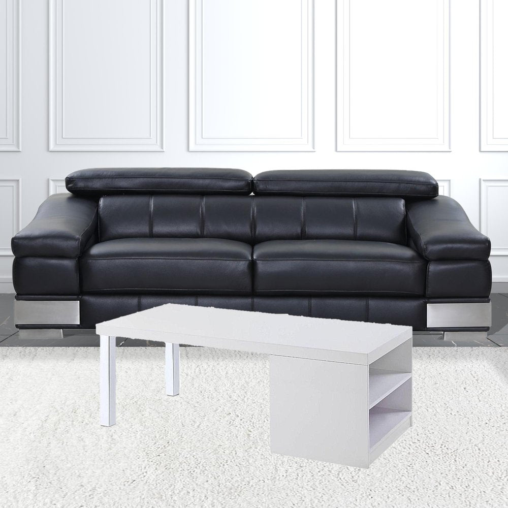 47" White and Silver Wood And Metal Frame Coffee Table With Shelf