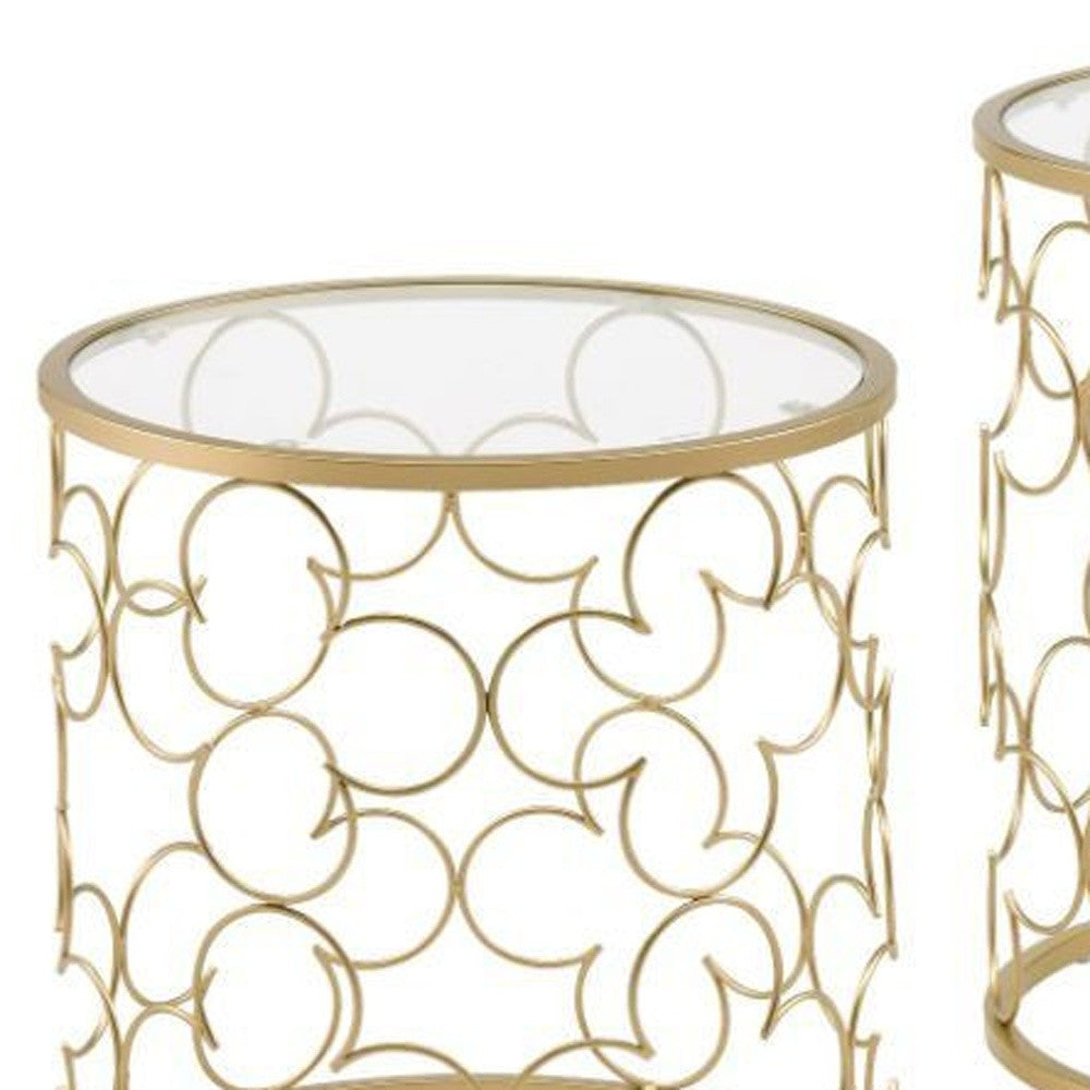 20" Gold And Clear Glass Round Nested Coffee Tables