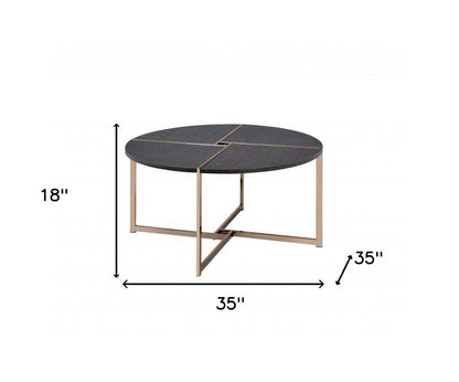 35" Black and Champagne Metal Round Cross Legs Coffee Table