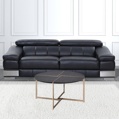35" Black and Champagne Metal Round Cross Legs Coffee Table