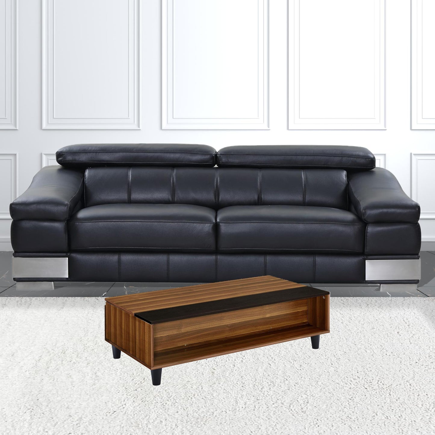 47" Brown and Black And Brown Lift Top Coffee Table With Shelf