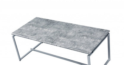 47" Gray and Silver PVC Veneer And Metal Sled Coffee Table