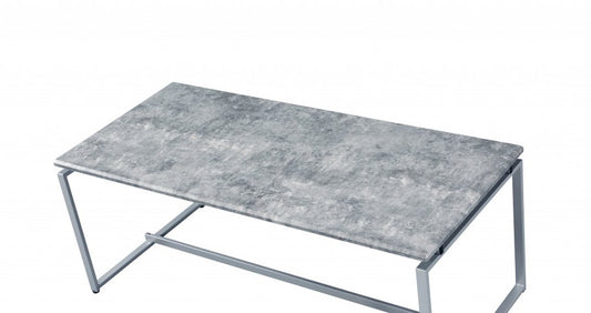 47" Gray and Silver PVC Veneer And Metal Sled Coffee Table