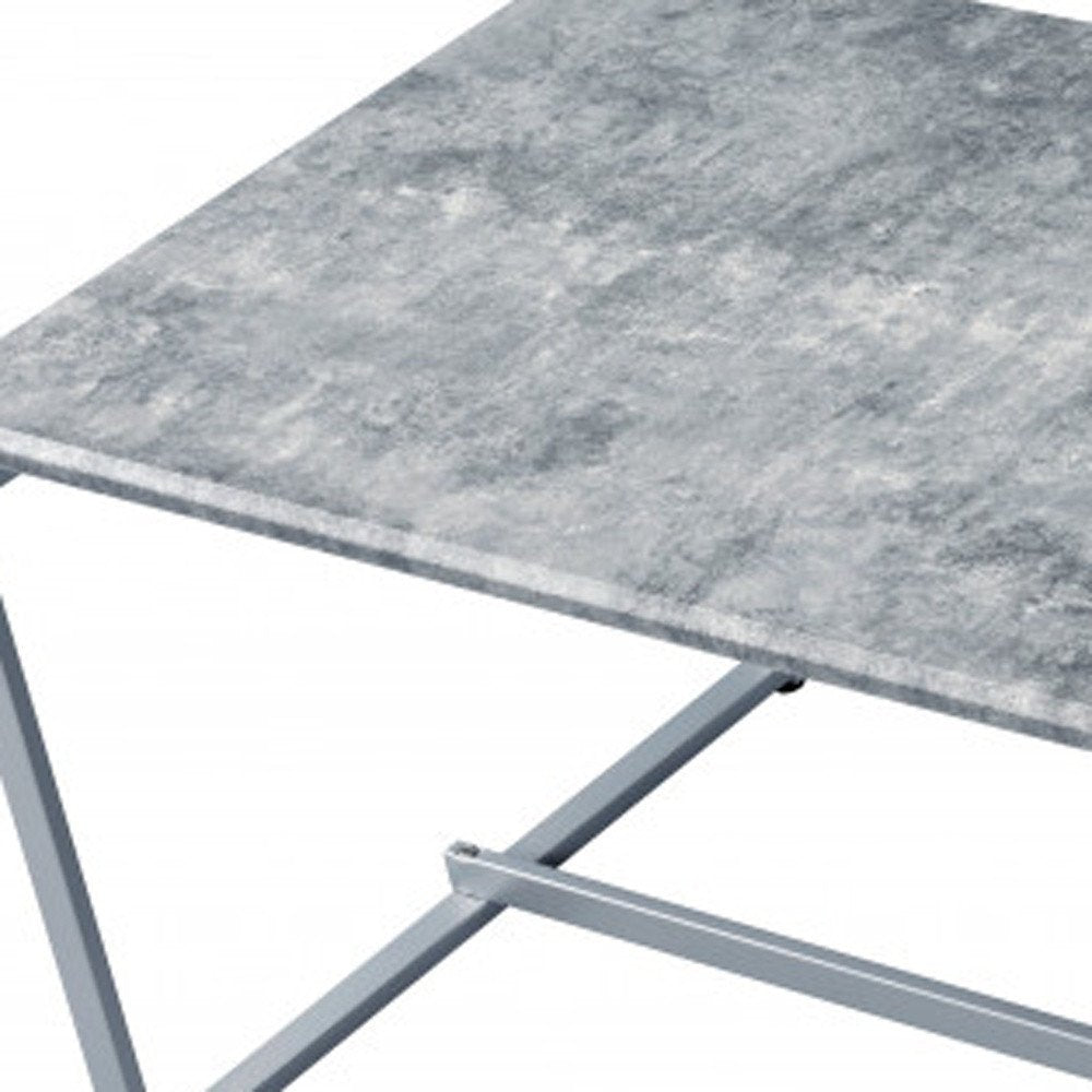 47" Gray and Silver PVC Veneer And Metal Sled Coffee Table