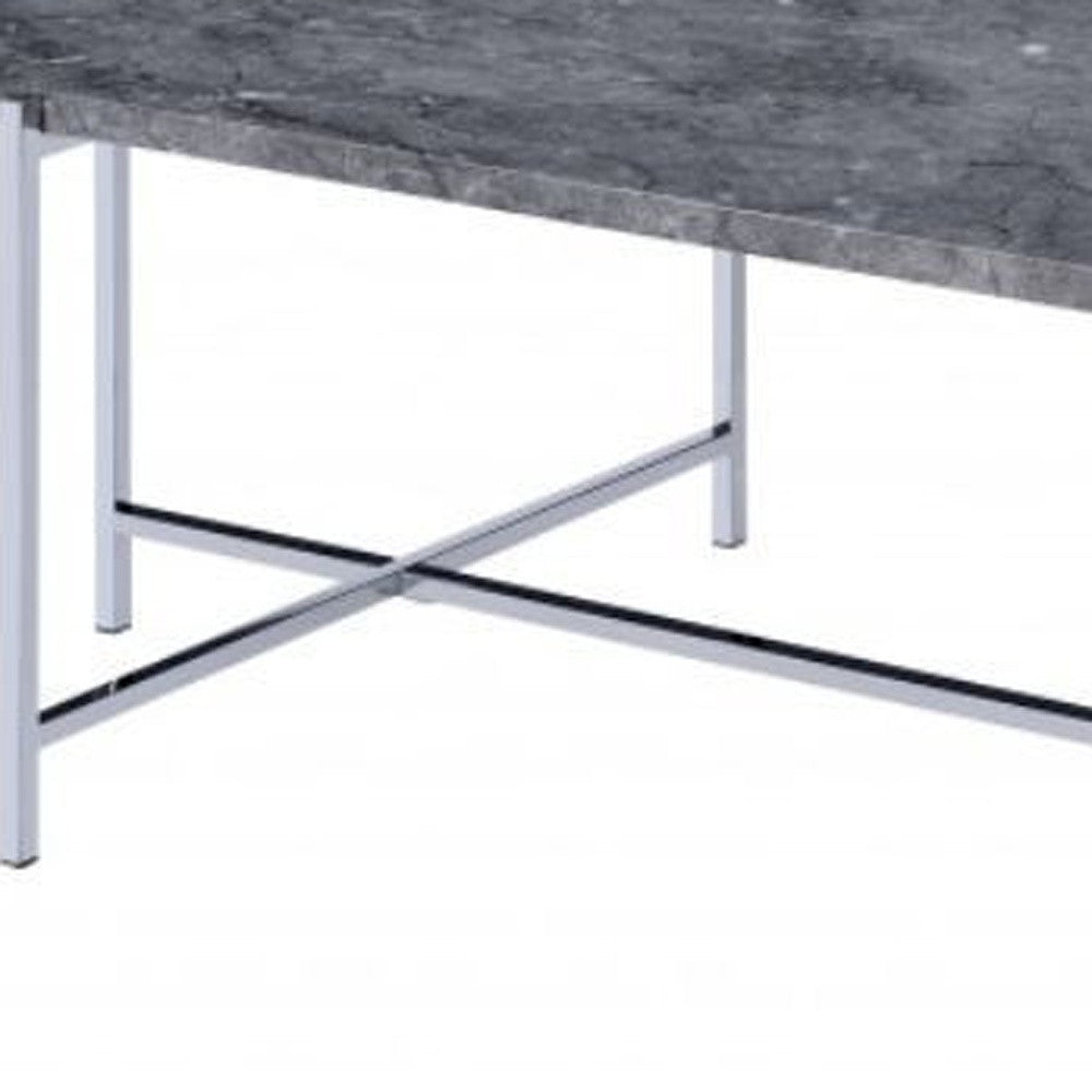 49" Chrome And Faux Marble Rectangular Coffee Table