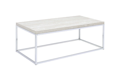 48" Chrome And White Oak Manufactured Wood And Metal Rectangular Coffee Table