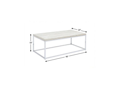 48" Chrome And White Oak Manufactured Wood And Metal Rectangular Coffee Table