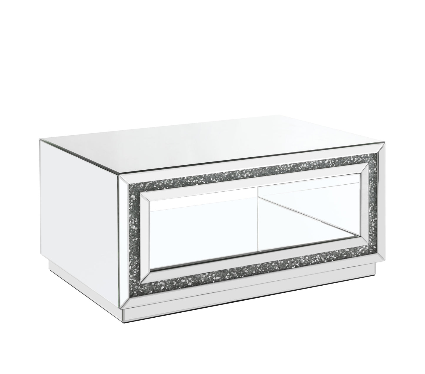 35" Silver Glass Mirrored Coffee Table With Shelf