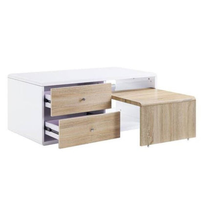 47" White and Natural Wood Frame Coffee Table With Two Drawers