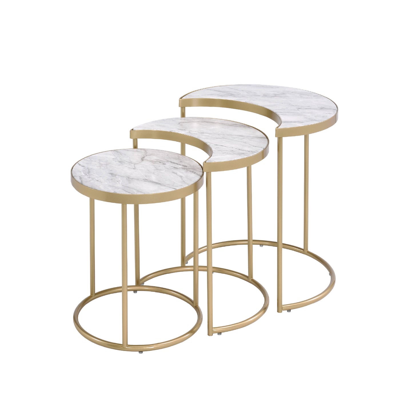 24" Gray And Gold Metal Round Nested Coffee Tables