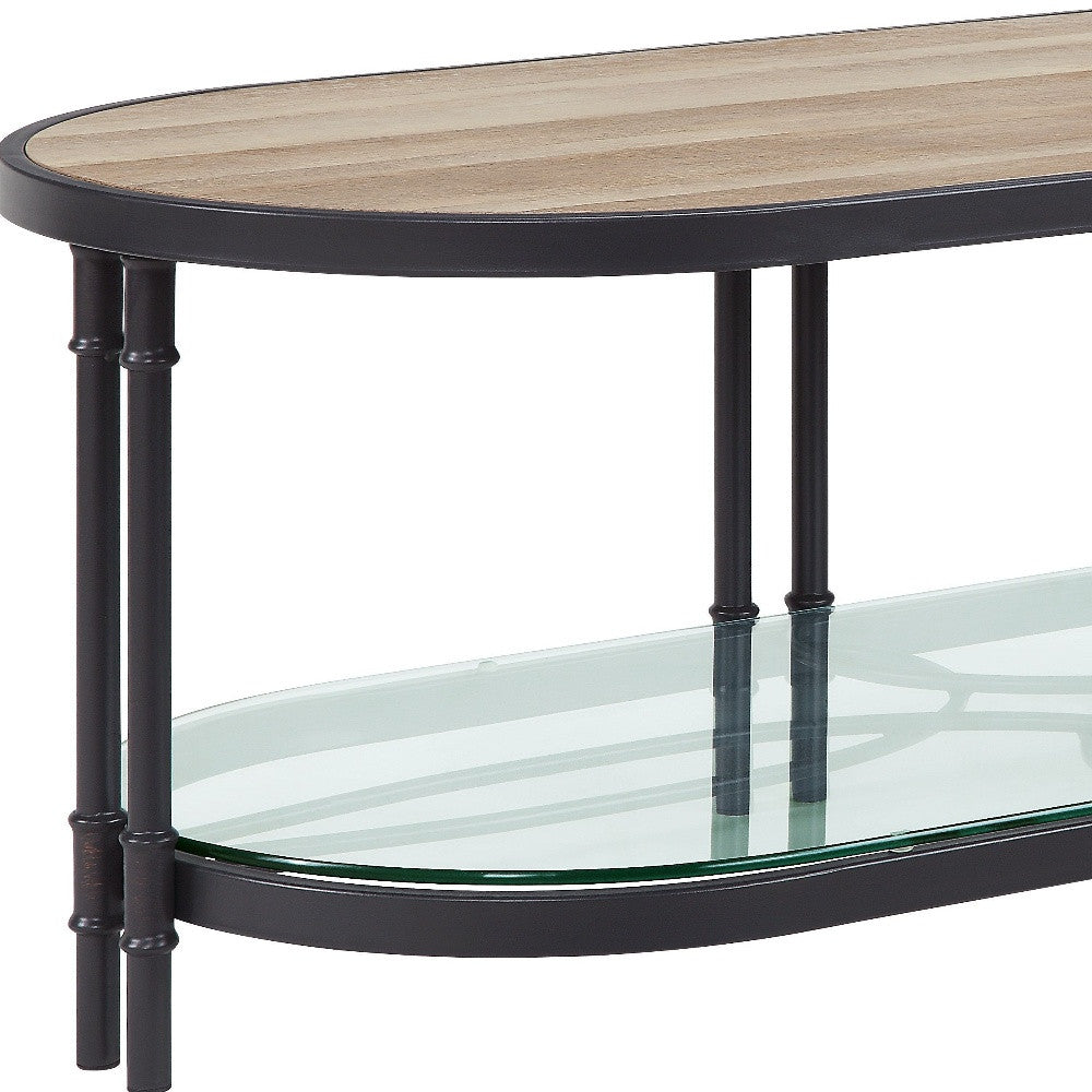 47" Natural Metal Oval Coffee Table With Shelf