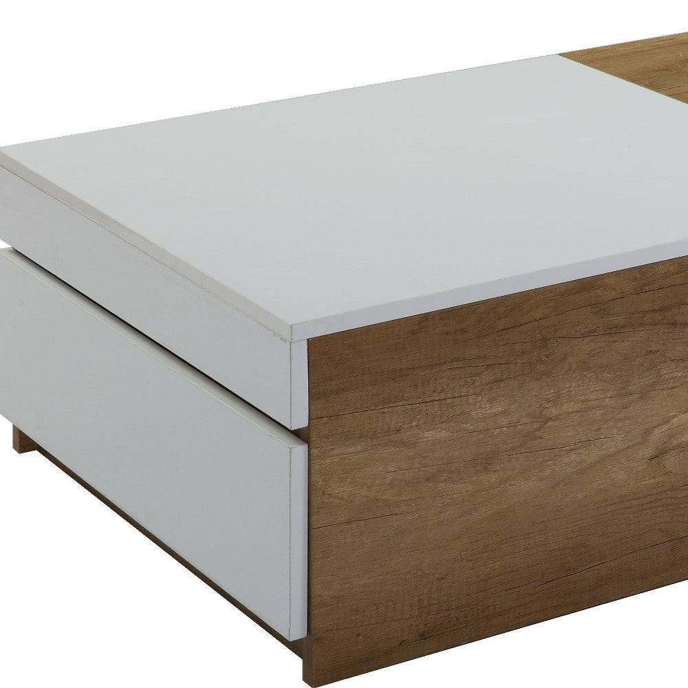 49" Oak And White Melamine Veneer And Manufactured Wood Rectangular Coffee Table With Two Drawers