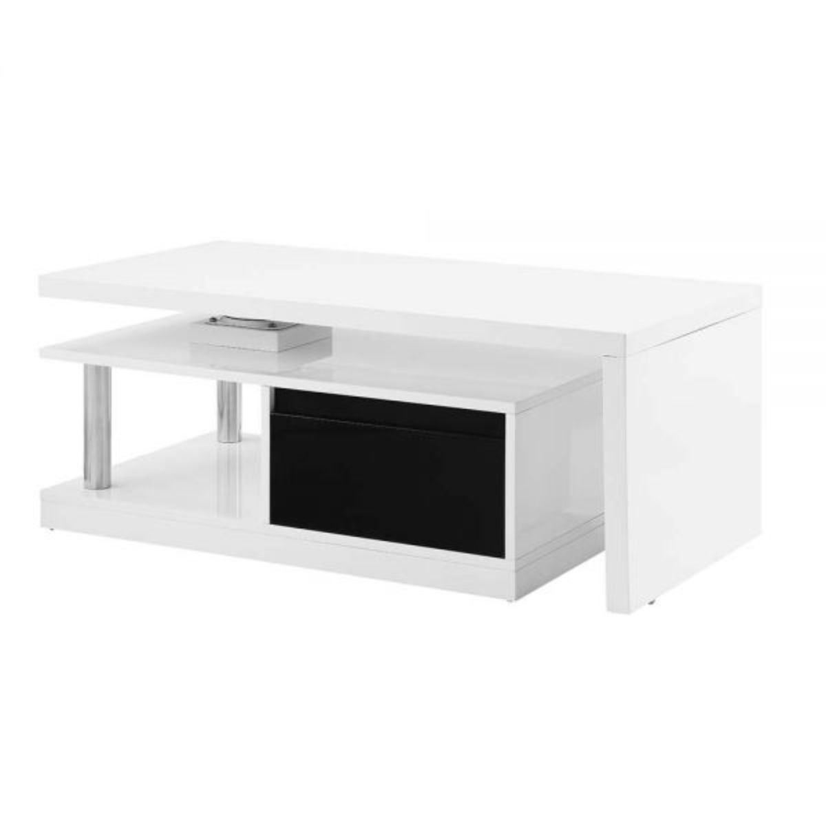 63" White Coffee Table With Two Drawers And Shelf