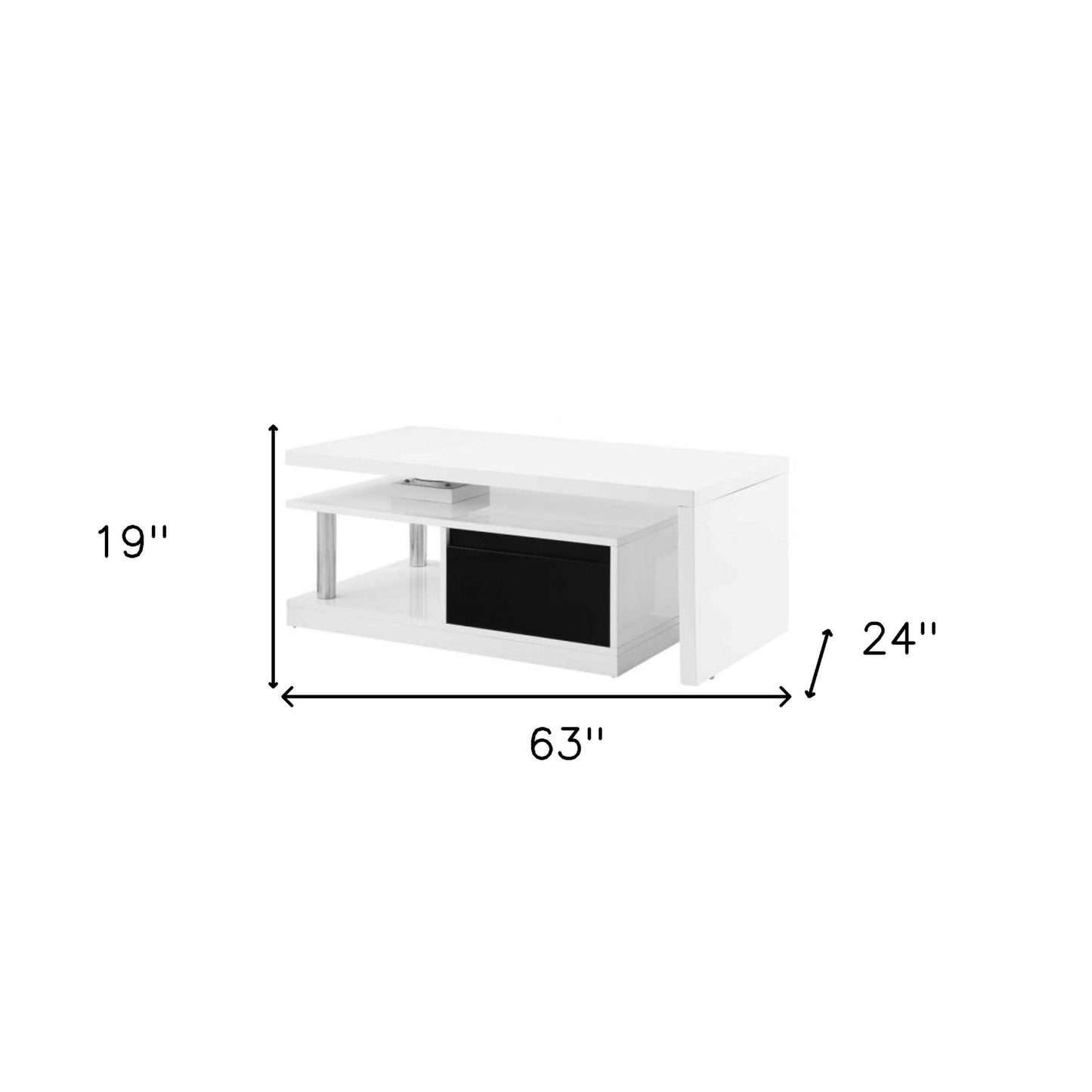 63" White Coffee Table With Two Drawers And Shelf