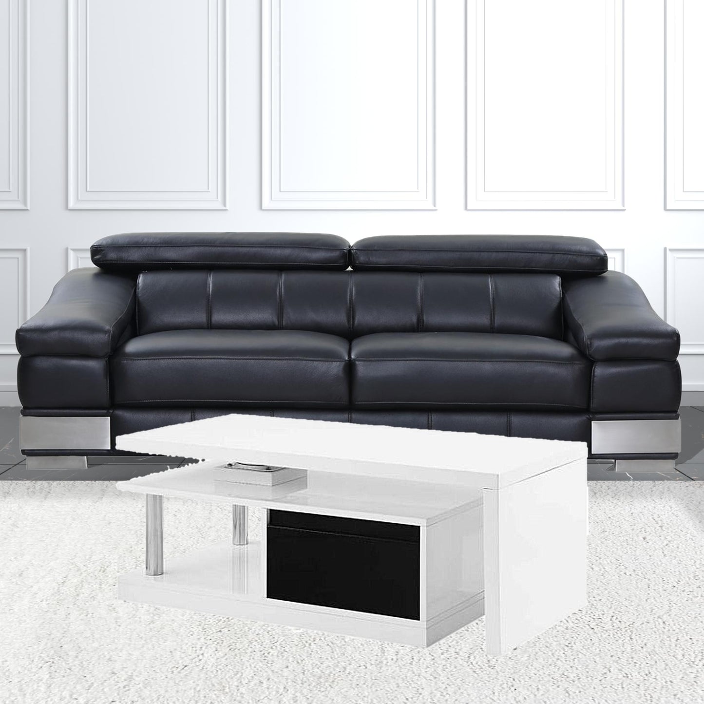 63" White Coffee Table With Two Drawers And Shelf