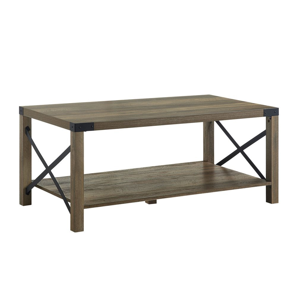 47" Oak Wood Coffee Table With Shelf