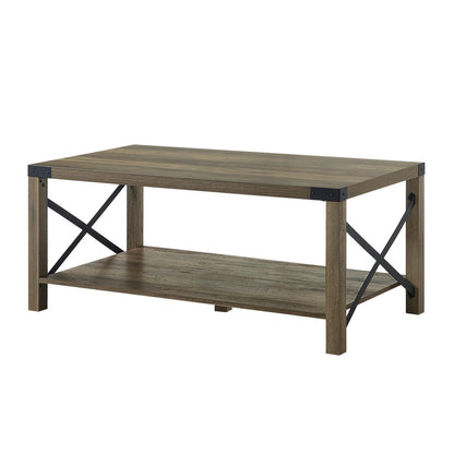 47" Oak Wood Coffee Table With Shelf