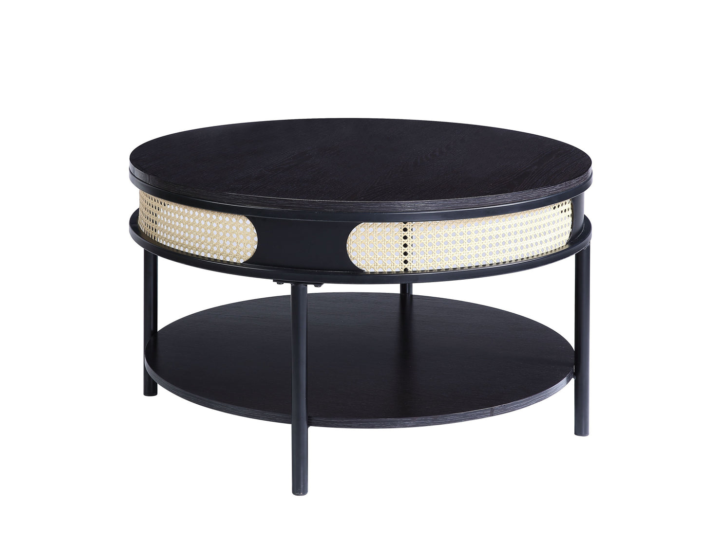 32" Black Melamine Veneer Round Coffee Table With Shelf