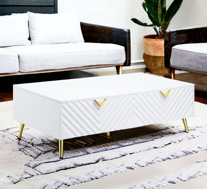 53" White Wood And Metal Coffee Table With Four Drawers