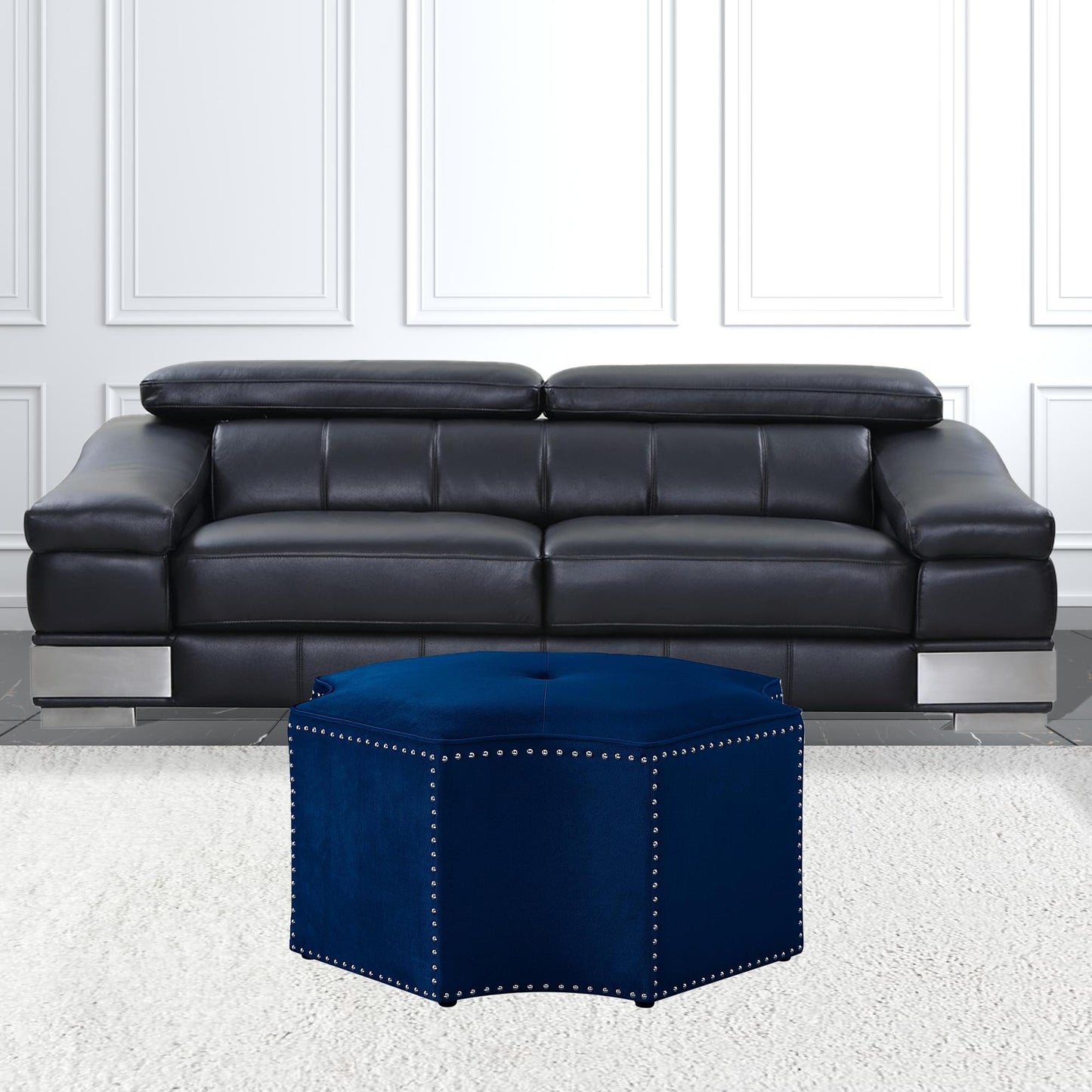 33" Black Velvet Specialty Cocktail Ottoman