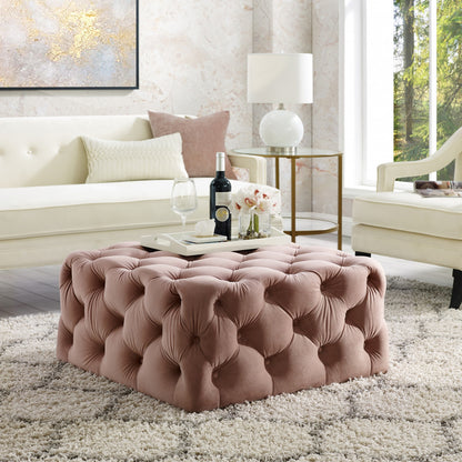 33" Blush Velvet Rolling Tufted Cocktail Ottoman