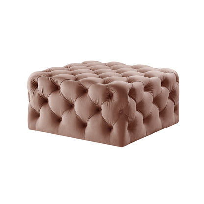 33" Blush Velvet Rolling Tufted Cocktail Ottoman