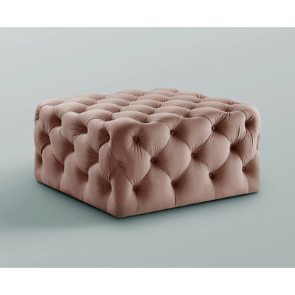 33" Blush Velvet Rolling Tufted Cocktail Ottoman