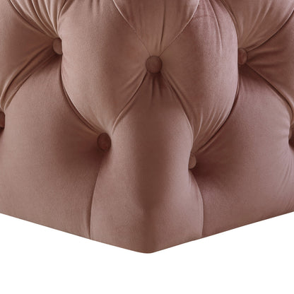 33" Blush Velvet Rolling Tufted Cocktail Ottoman