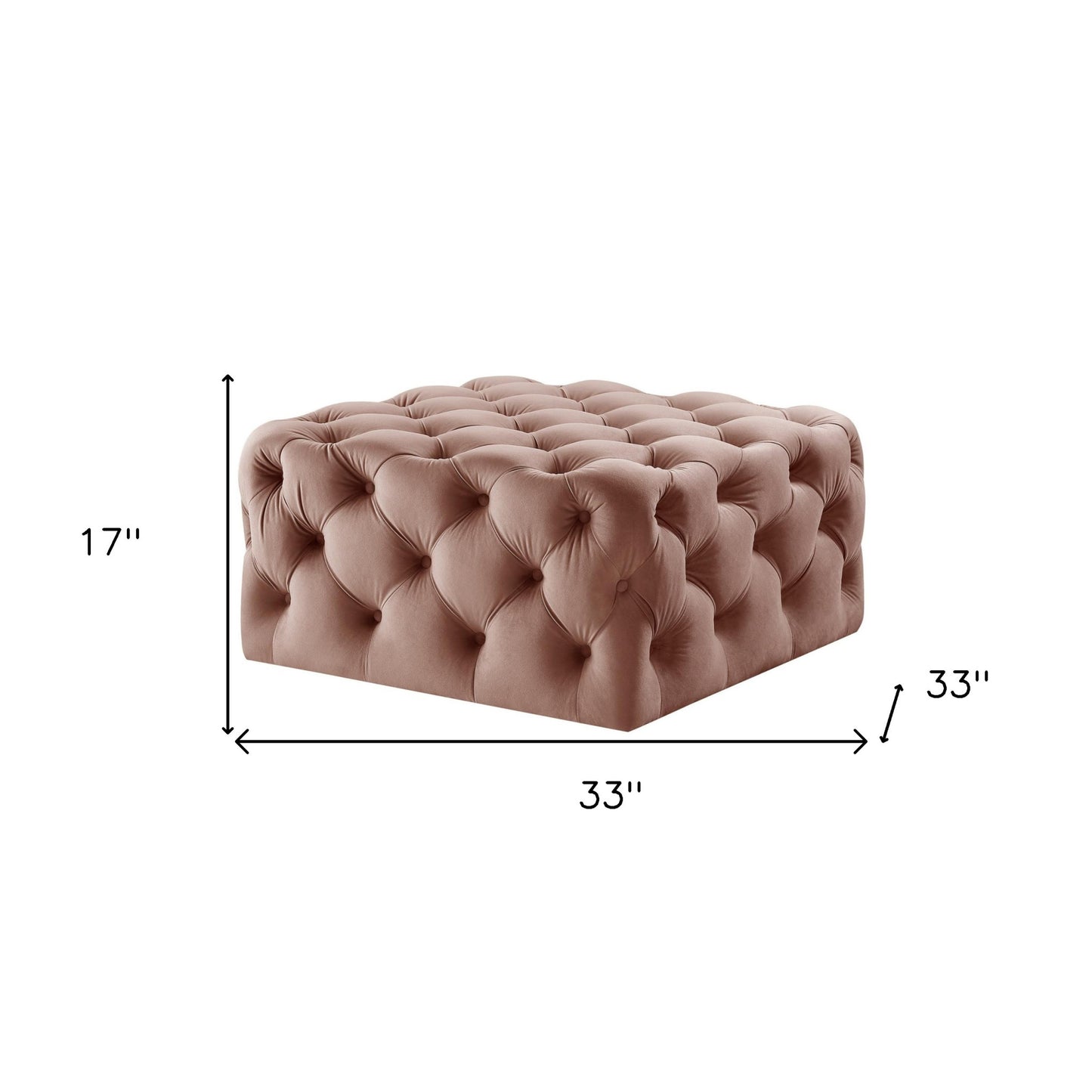 33" Blush Velvet Rolling Tufted Cocktail Ottoman