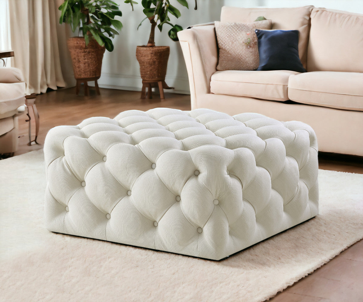 33" Blush Velvet Rolling Tufted Cocktail Ottoman