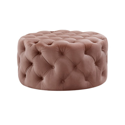 33" Blush Velvet Rolling Tufted Round Cocktail Ottoman