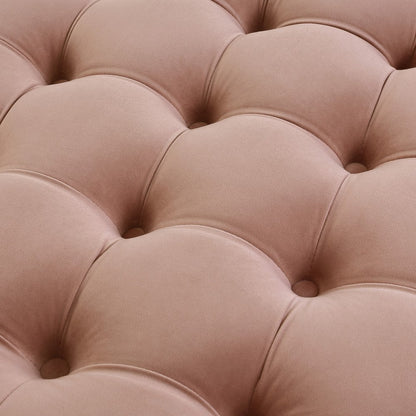 33" Blush Velvet Rolling Tufted Round Cocktail Ottoman
