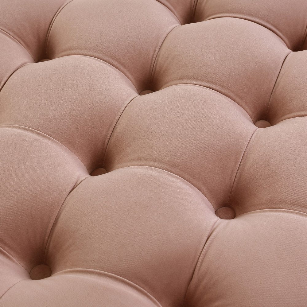 33" Blush Velvet Rolling Tufted Round Cocktail Ottoman
