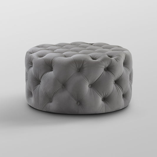 33" Blush Velvet Rolling Tufted Round Cocktail Ottoman