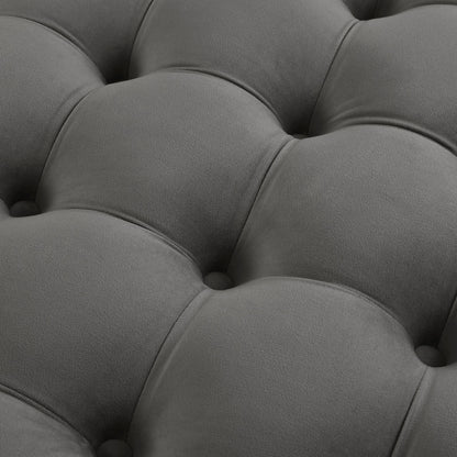 33" Beige Linen  Rolling Tufted Round Cocktail Ottoman