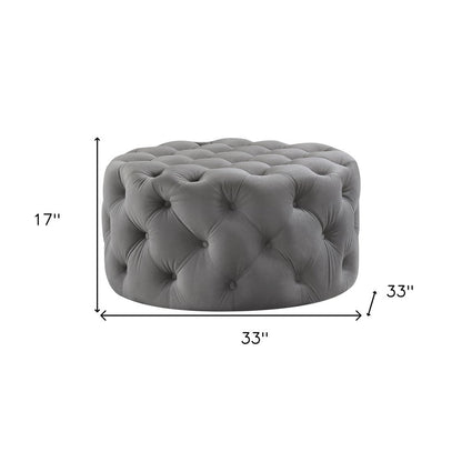 33" Blush Velvet Rolling Tufted Round Cocktail Ottoman