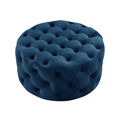 33" Blush Velvet Rolling Tufted Round Cocktail Ottoman