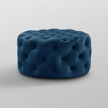 33" Blush Velvet Rolling Tufted Round Cocktail Ottoman