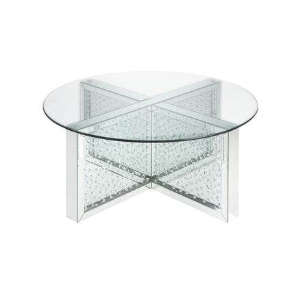 40" Clear And Silver Glass Round Mirrored Coffee Table