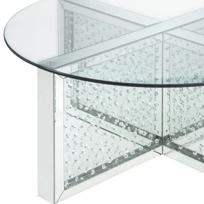 40" Clear And Silver Glass Round Mirrored Coffee Table